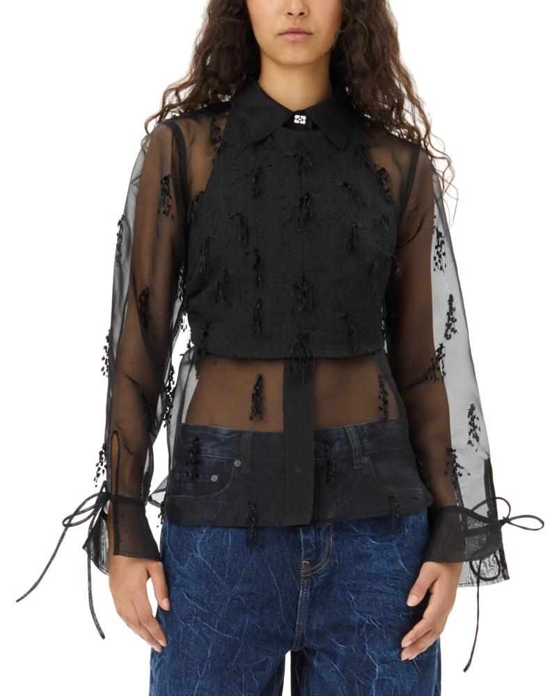 Ganni Fringed Organza Shirt Cover