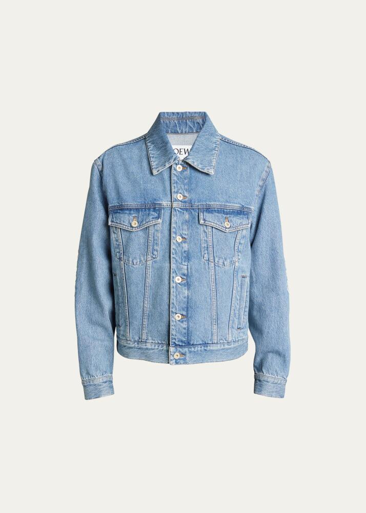 Loewe Men's Denim Trucker Jacket with Anagram Elbows Cover