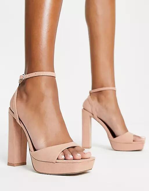 ASOS DESIGN Noun platform barely there block heel sandals in beige-Neutral Cover