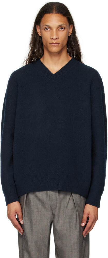 Róhe Navy Relaxed V-Neck Sweater Cover