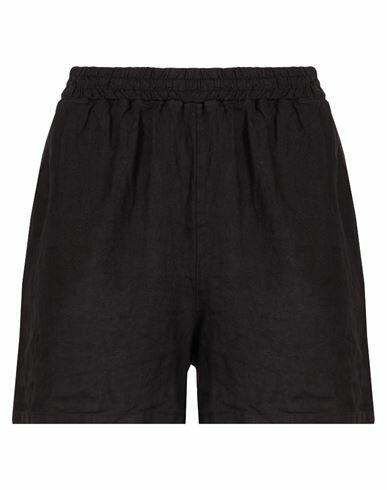 8 By Yoox Linen Pull-on Shorts Woman Shorts & Bermuda Shorts Black Linen Cover