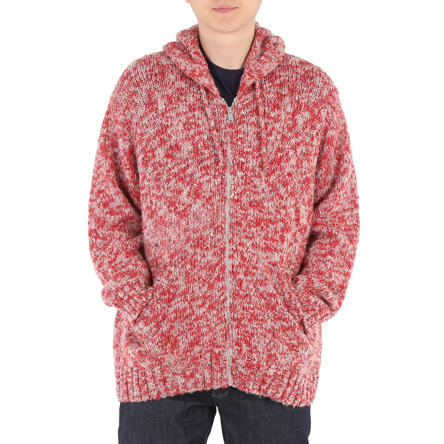 Undercover Mens Red Melange-Effect Knitted Hoodie Cover