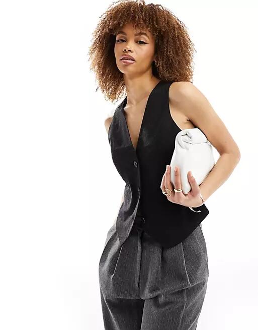 ASOS DESIGN vest with linen in black Cover