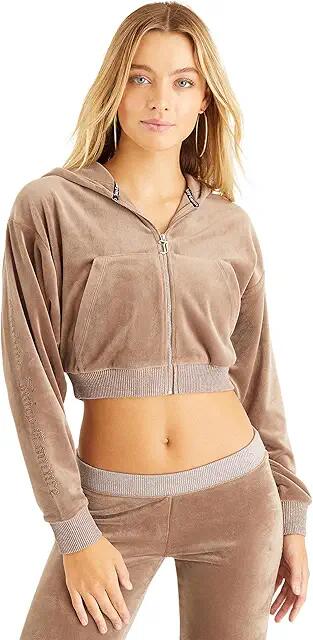 Juicy Couture C Solid Classic Juicy Hoodie with Back Bling (Pewter) Women's Clothing Cover