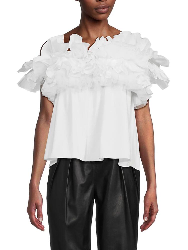 Giambattista Valli Women's Ruffle Off Shoulder Top - Optical White Cover