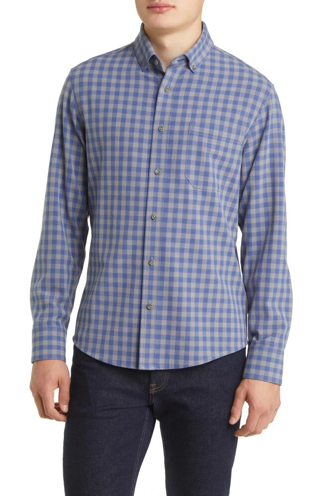 Mizzen+Main Men's City Trim Fit Check Stretch Flannel Button-Down Shirt in Blue Gray Gingham Cover