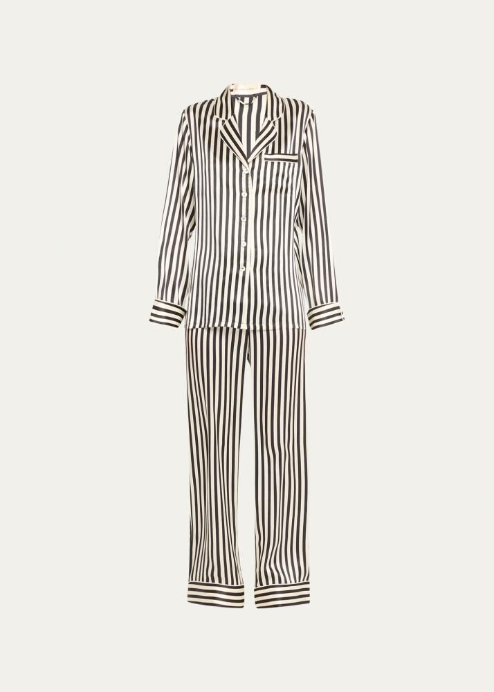 Olivia von Halle Lila Nika Striped Silk Long Pajama Set Cover