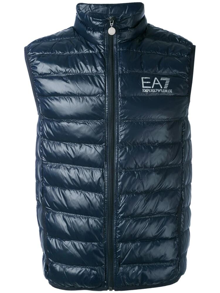 Ea7 Emporio Armani logo print padded gilet - Blue Cover