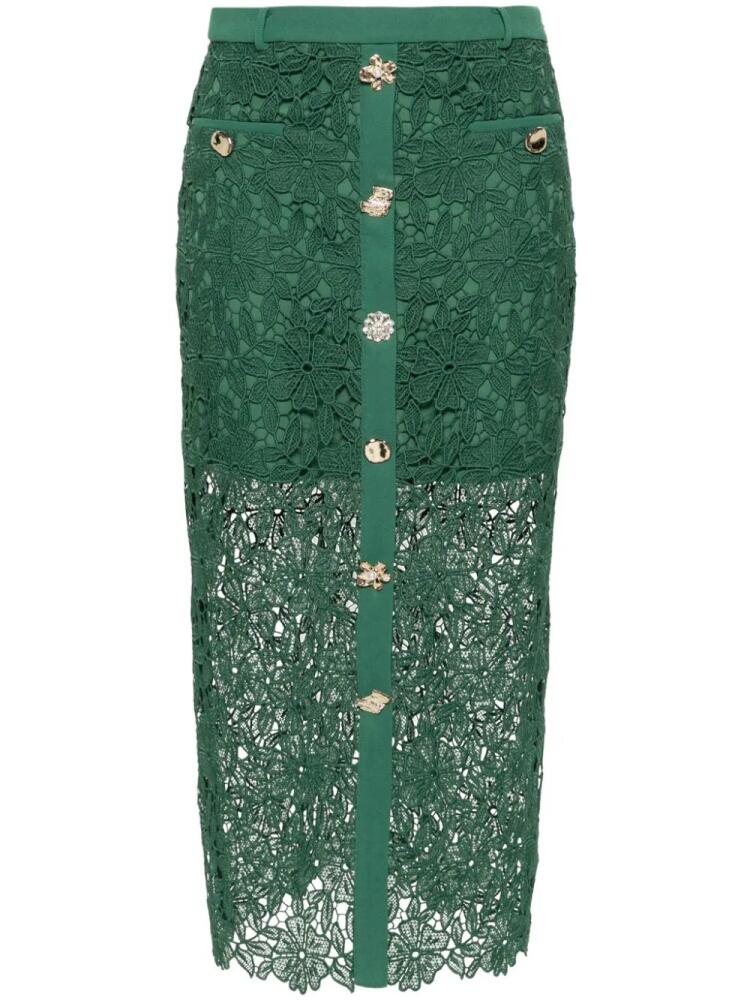 Self-Portrait guipure-lace midi skirt - Green Cover