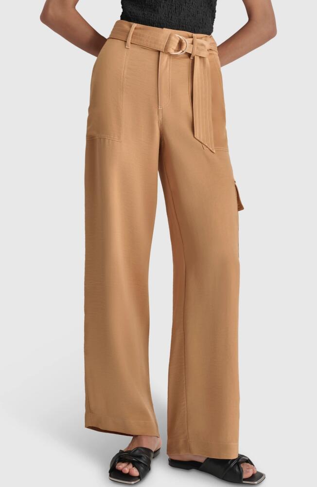 DKNY Contrast Stitch Belted Cargo Wide Leg Pants in Tawney Cover