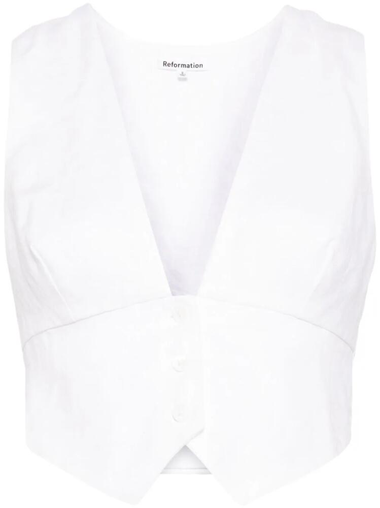 Reformation Sofia cropped linen vest - White Cover