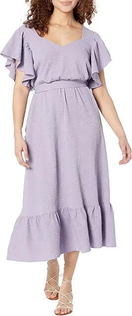 LITTLE MISTRESS Iris Texture Frill Midi Dress (Iris) Women's Dress Cover