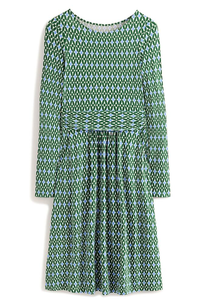 Boden Amelie Long Sleeve Dress in Pine Diamond Trellis Cover