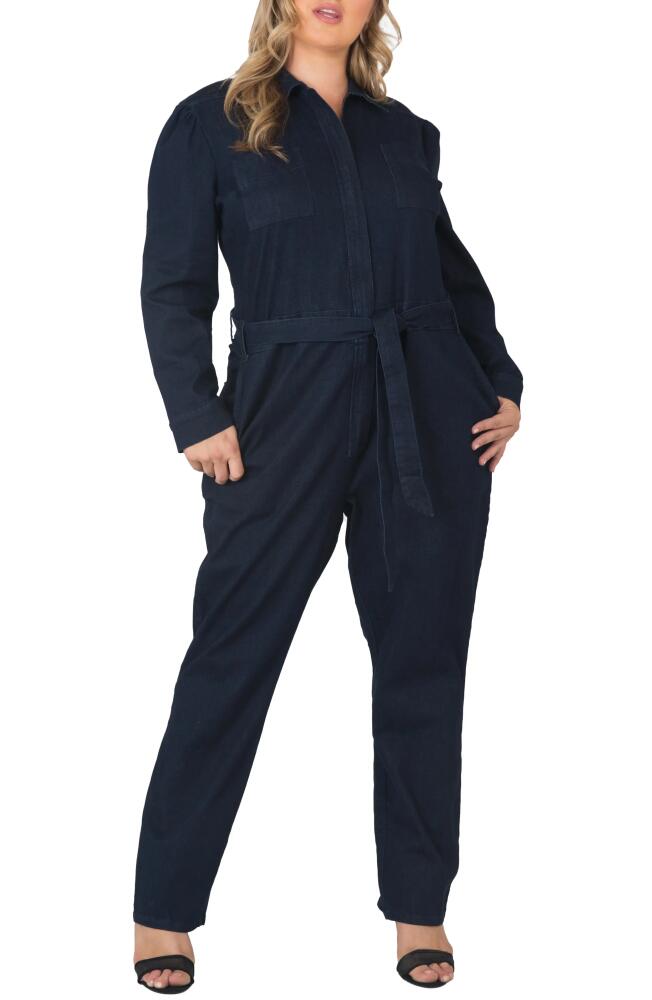 Standards & Practices Janeen Belted Denim Boilersuit in Dark Hand Sand Wash Cover