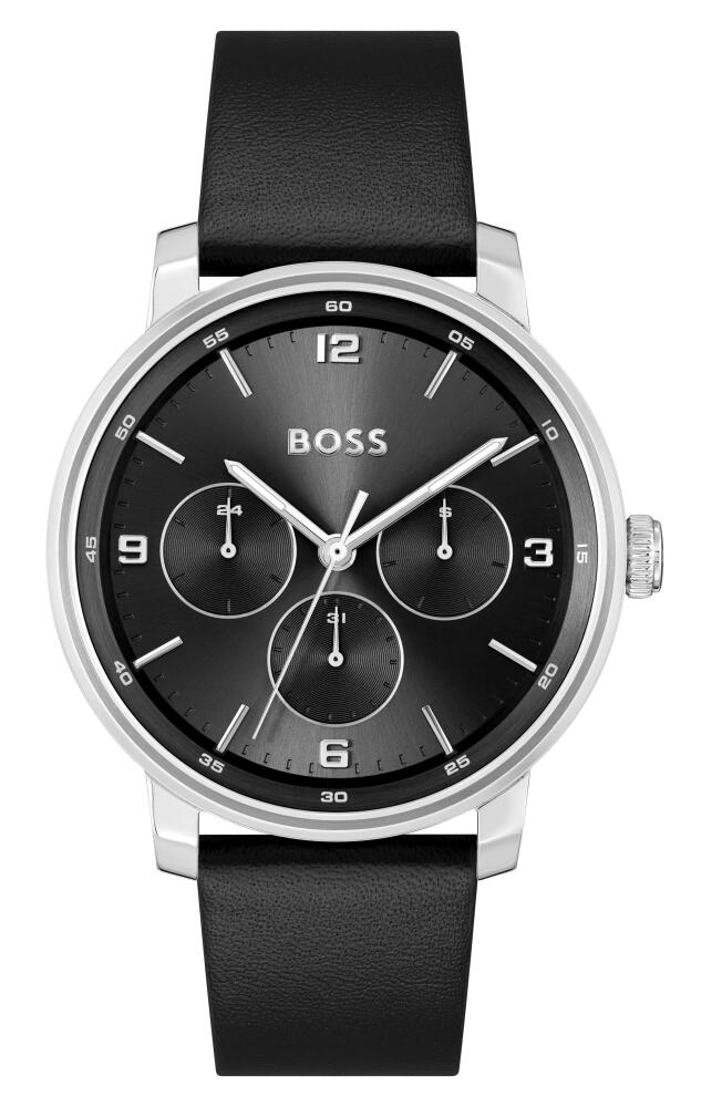 BOSS Contender Leather Strap Watch, 44mm in Black Cover