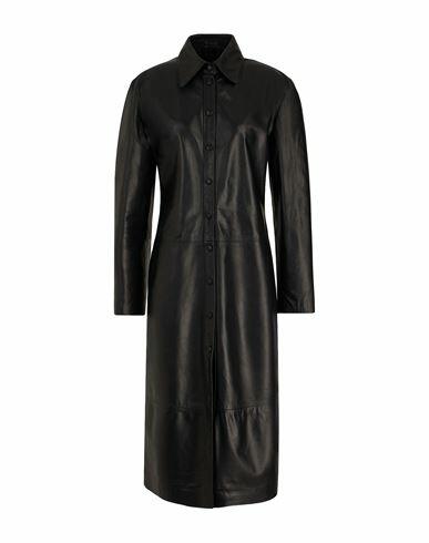 8 By Yoox Leather Midi Chemisier Dress Woman Midi dress Black Lambskin Cover