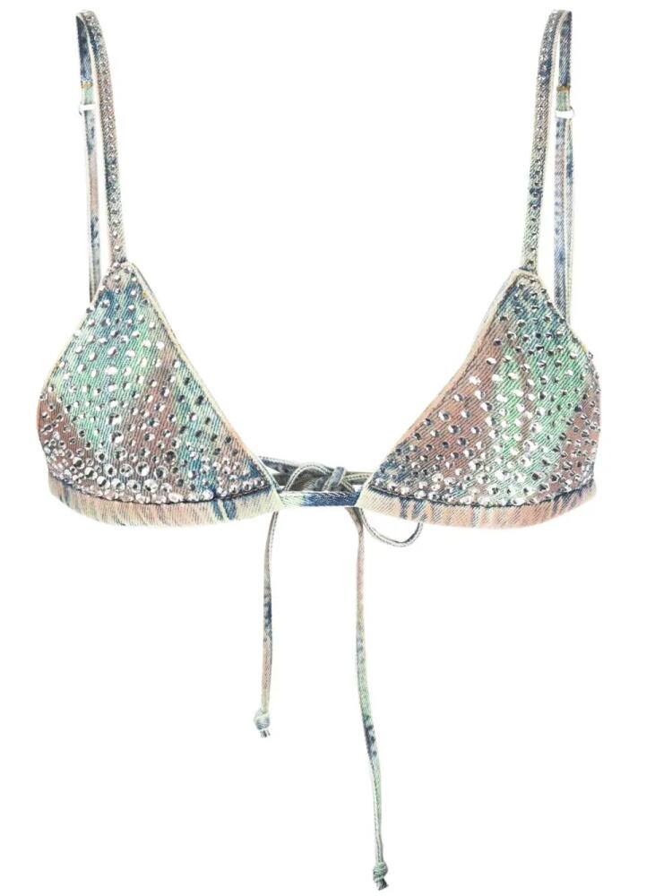 The Attico rhinestone-embellished denim bralette - Green Cover