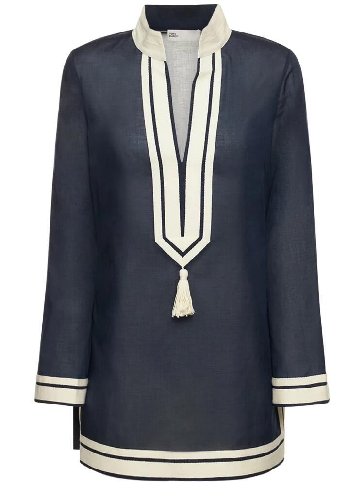 TORY BURCH Solid Tory Tunic Cotton Shirt Cover