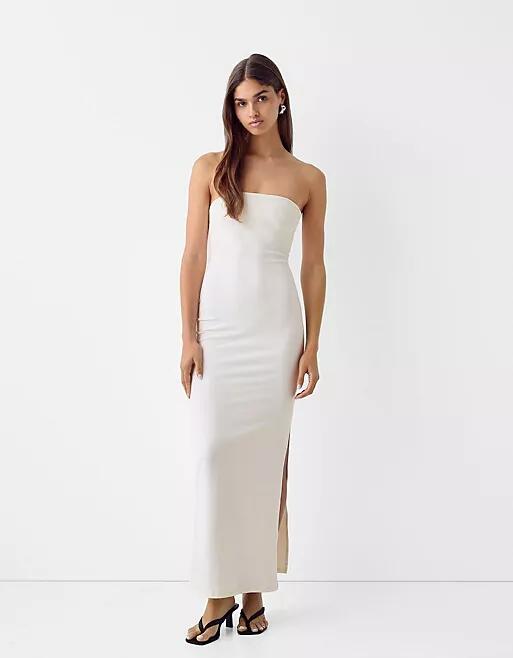 Bershka polyamide bandeau maxi dress in cream-Pink Cover