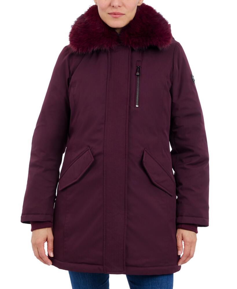 Michael Michael Kors Women's Faux-Fur-Trim Hooded Puffer Coat - Burgundy Cover