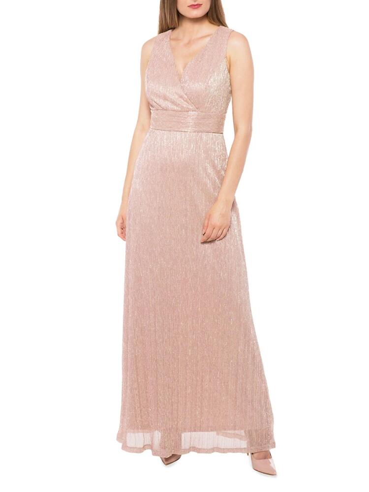 Marina Women's Mettallic Surplice Gown - Rose Gold Cover