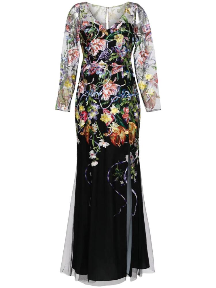 Marchesa Notte Ribbons floral-embroidered gown - Black Cover