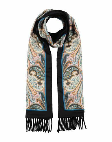 Etro Woman Scarf Black Silk, Wool Cover