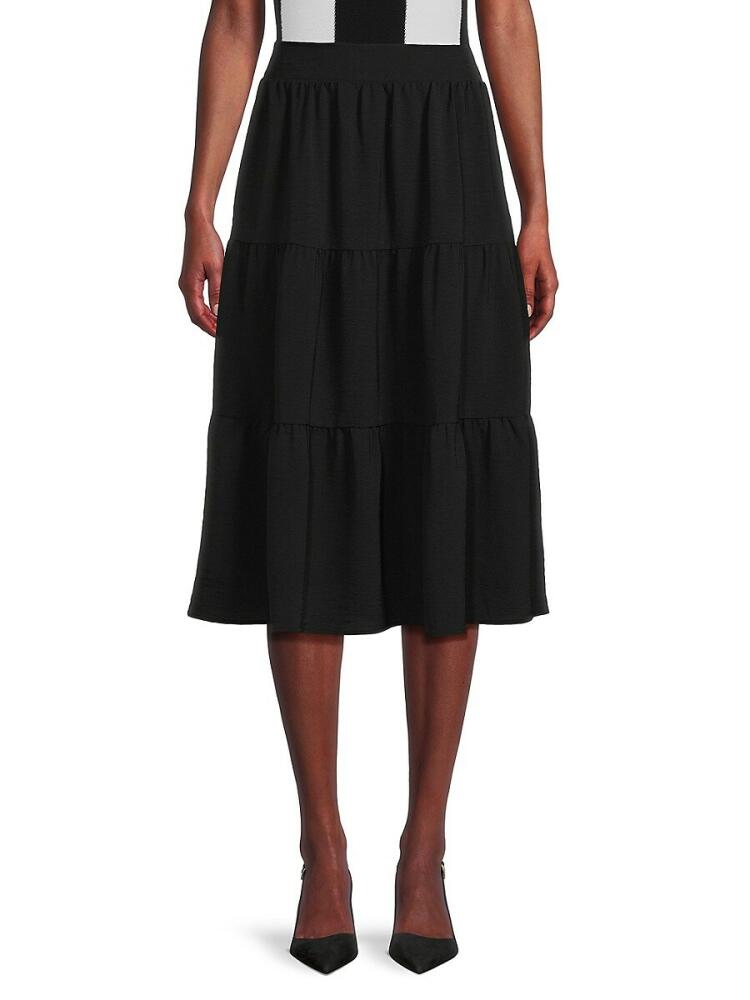 Renee C. Women's Solid Tiered Midi Skirt - Black Cover