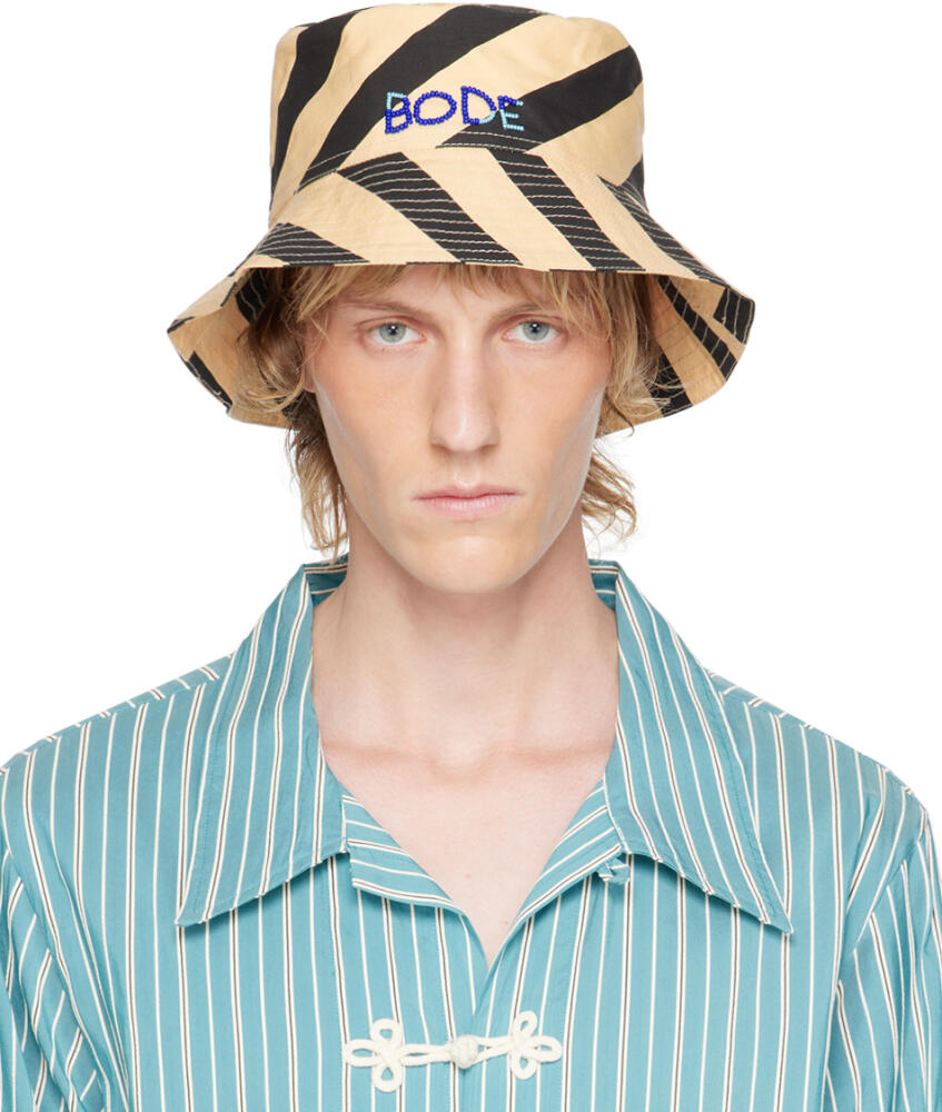 Bode Beige & Black Domino Stripe Bucket Hat Cover