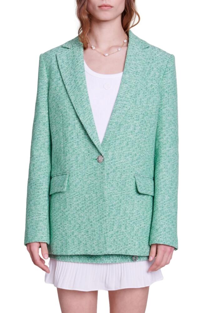 maje Vrinny Tweed One-Button Blazer in Green Cover