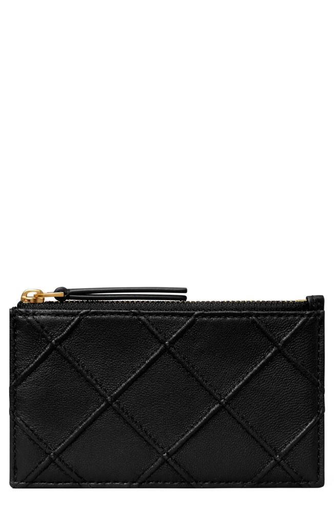 Tory Burch Fleming Quilted Zip Leather Card Case in Black Cover