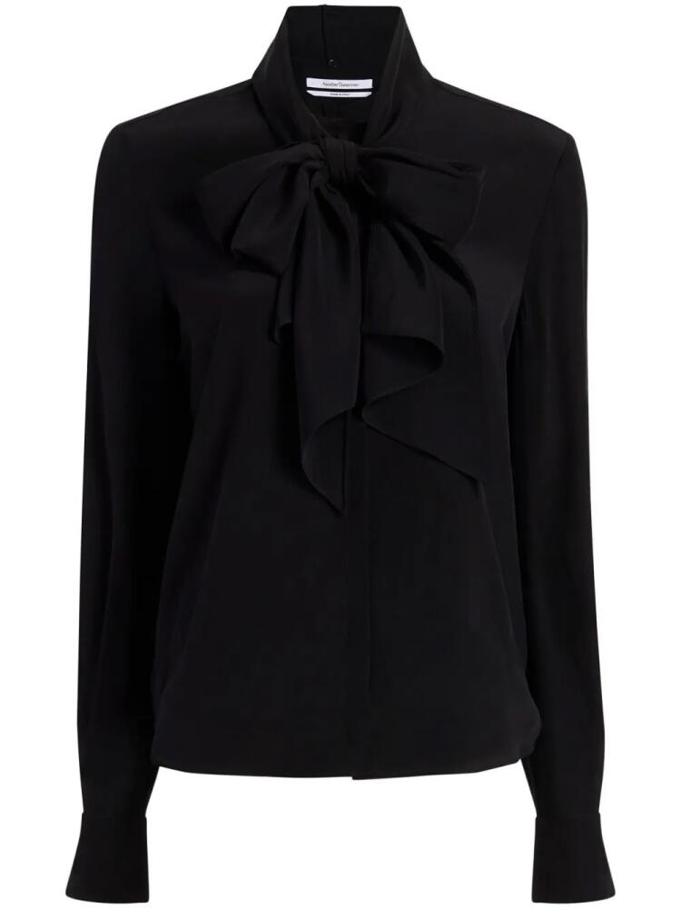 Another Tomorrow pussy-bow silk-crepe blouse - Black Cover