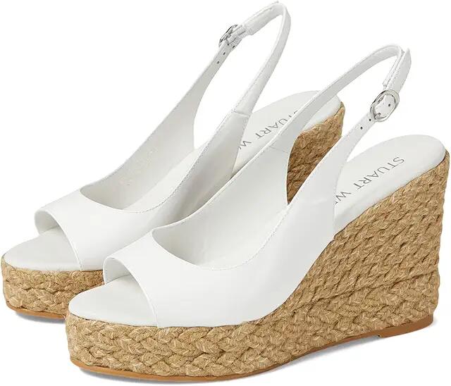 Stuart Weitzman Island Peep-Toe Espadrille Wedge (White/Natural) Women's Shoes Cover