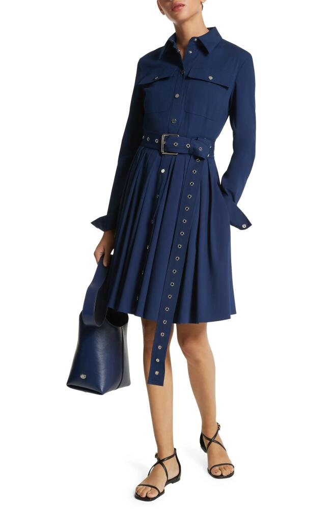 Michael Kors Collection Organic Cotton Stretch Poplin Belted Cargo Shirtdress in Navy Cover