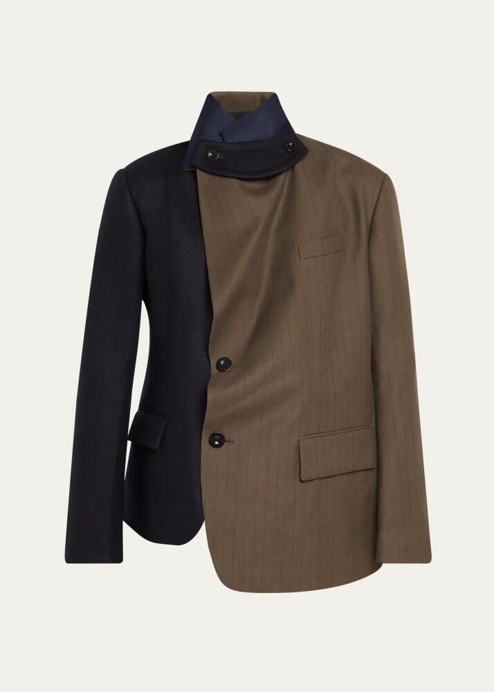 SACAI High-Neck Combo Chalk-Stripe Blazer Jacket Cover