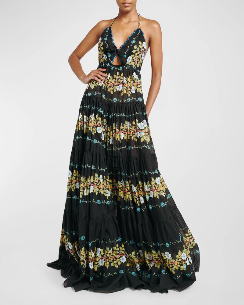 Etro Tiered Embroidered Sangallo Lace Halter Gown Cover