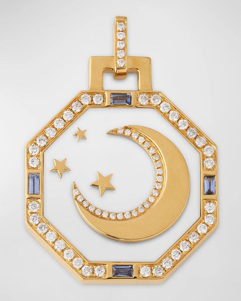 Sorellina 18K Yellow Gold Pendant with Mother of Pearl, Sapphires and GH/SI Diamonds, 30x25mm. Cover