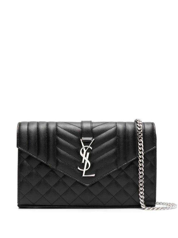 Saint Laurent logo-plaque quilted clutch bag - Black Cover