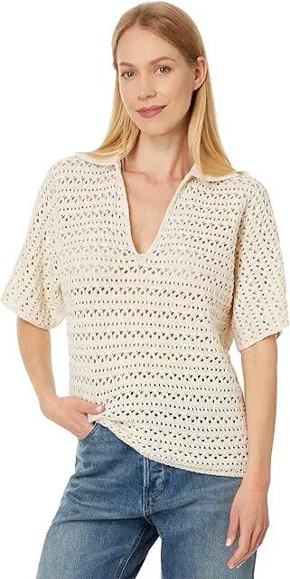 Faherty Nusa Crochet Polo (Birch) Women's Sweater Cover