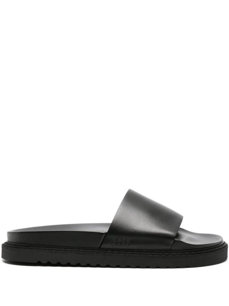 BOSS logo-debossed leather slides - Black Cover