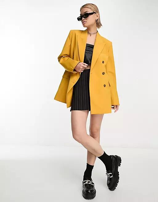 & Other Stories double breasted blazer in mustard - part of a set-Yellow Cover