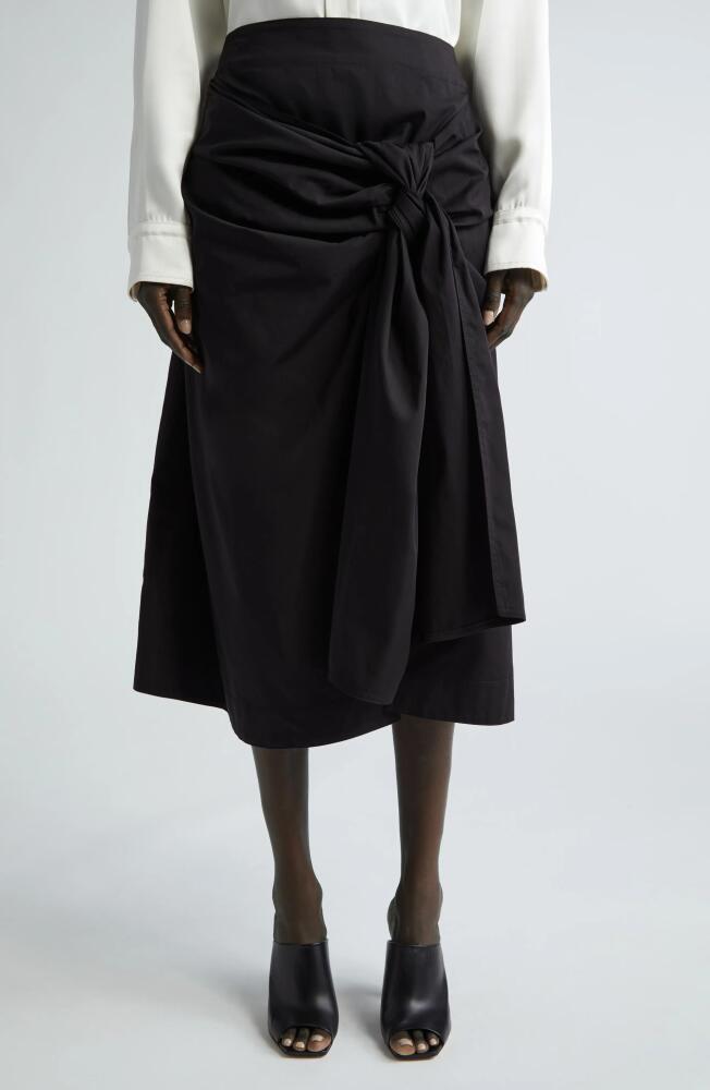 Bottega Veneta Knotted Cotton Poplin Midi Skirt in Off Black Cover