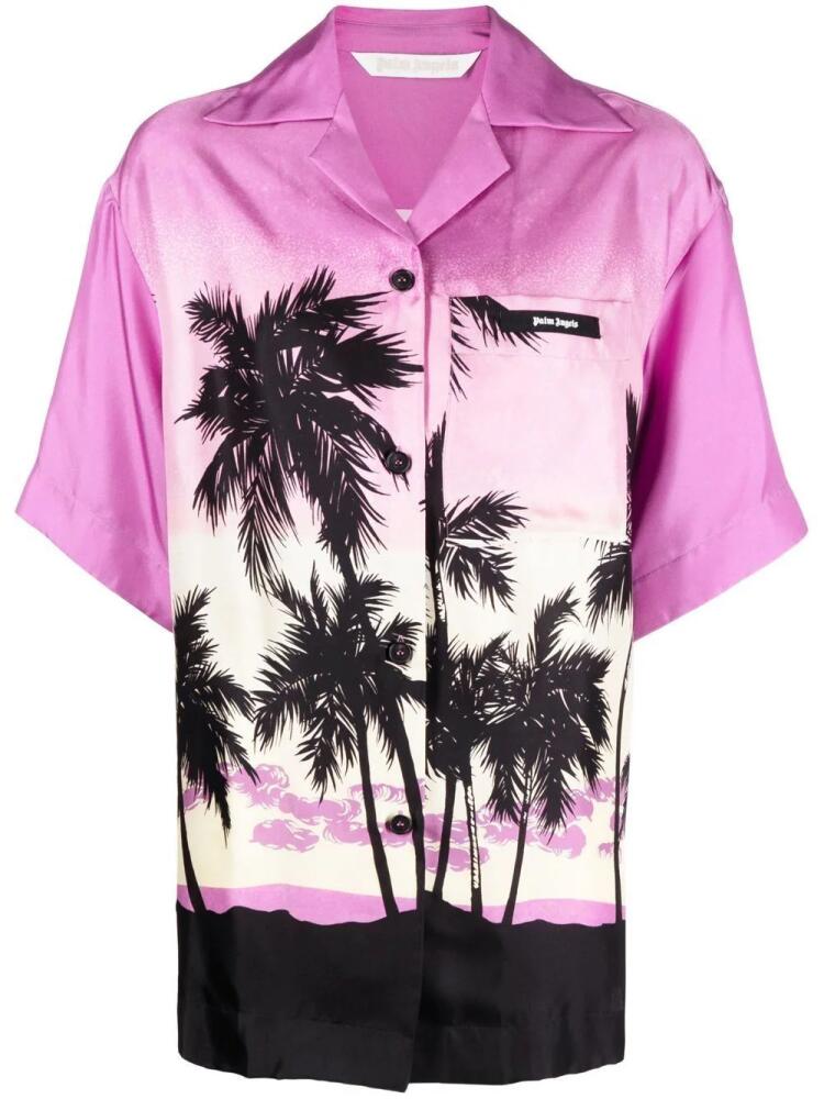 Palm Angels sunset-print bowling shirt - Purple Cover