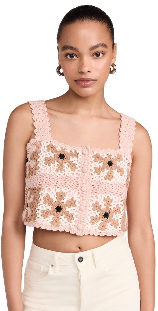 Favorite Daughter Floral Crochet Front Button Top Daisy Crochet Cover