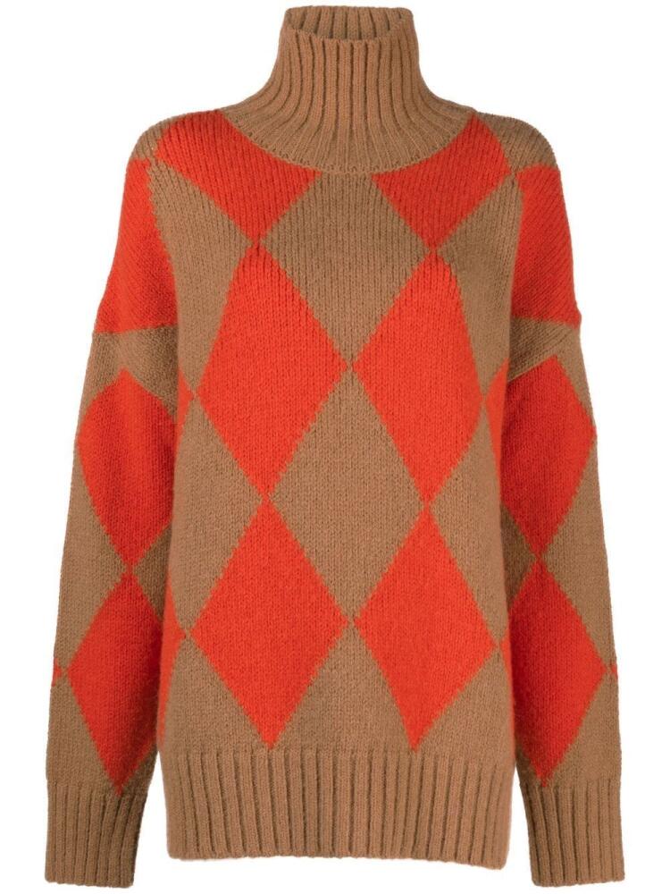 La DoubleJ Argyle high-neck jumper - Brown Cover