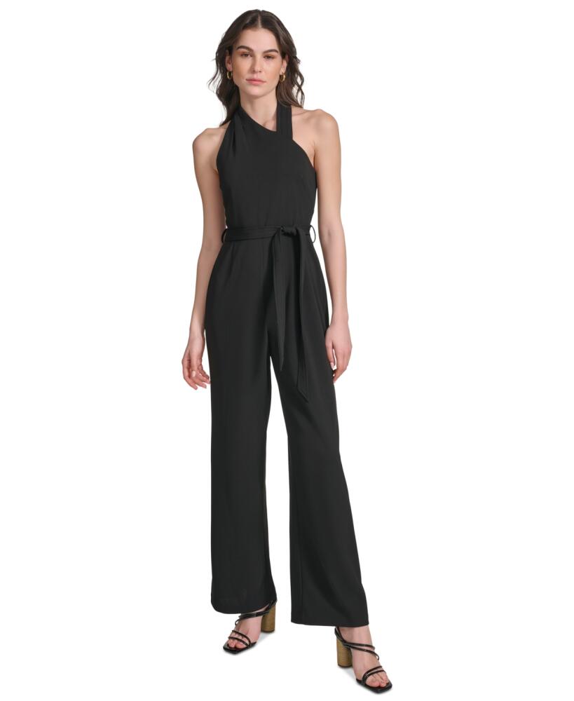 Calvin Klein Women's Belted Flare-Leg Jumpsuit - Black Cover