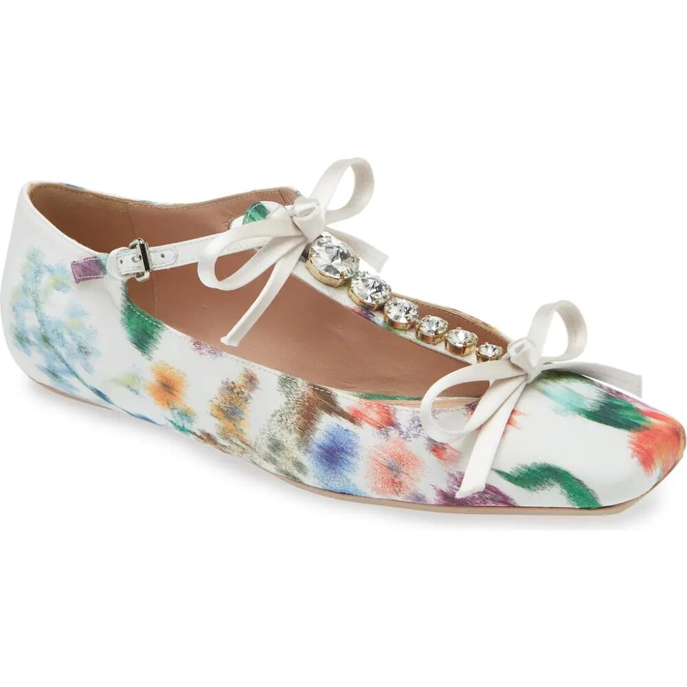 Giambattista Valli Rhinestone T-Strap Floral Satin Ballet Flat in Ivory/Rose P015 Cover