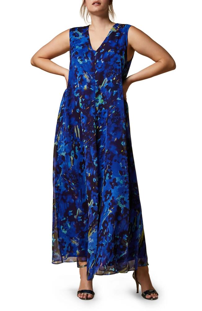 Marina Rinaldi Floral Silk Midi Dress in Blue Cover