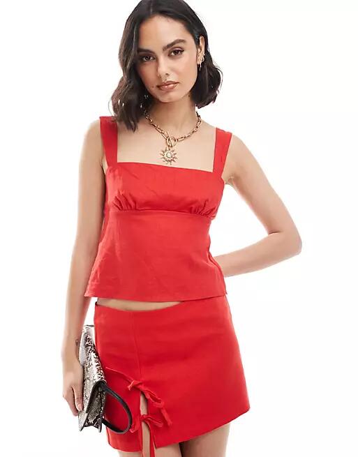 Bershka linen bow front top in red - part of a set Cover