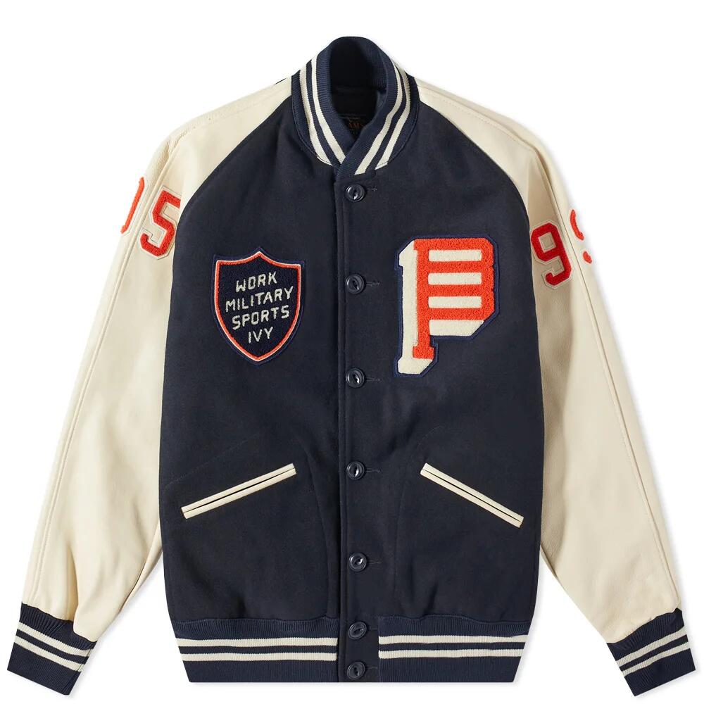 END. x Beams Plus Men's Varsity Award Jacket in Navy/Cream Cover